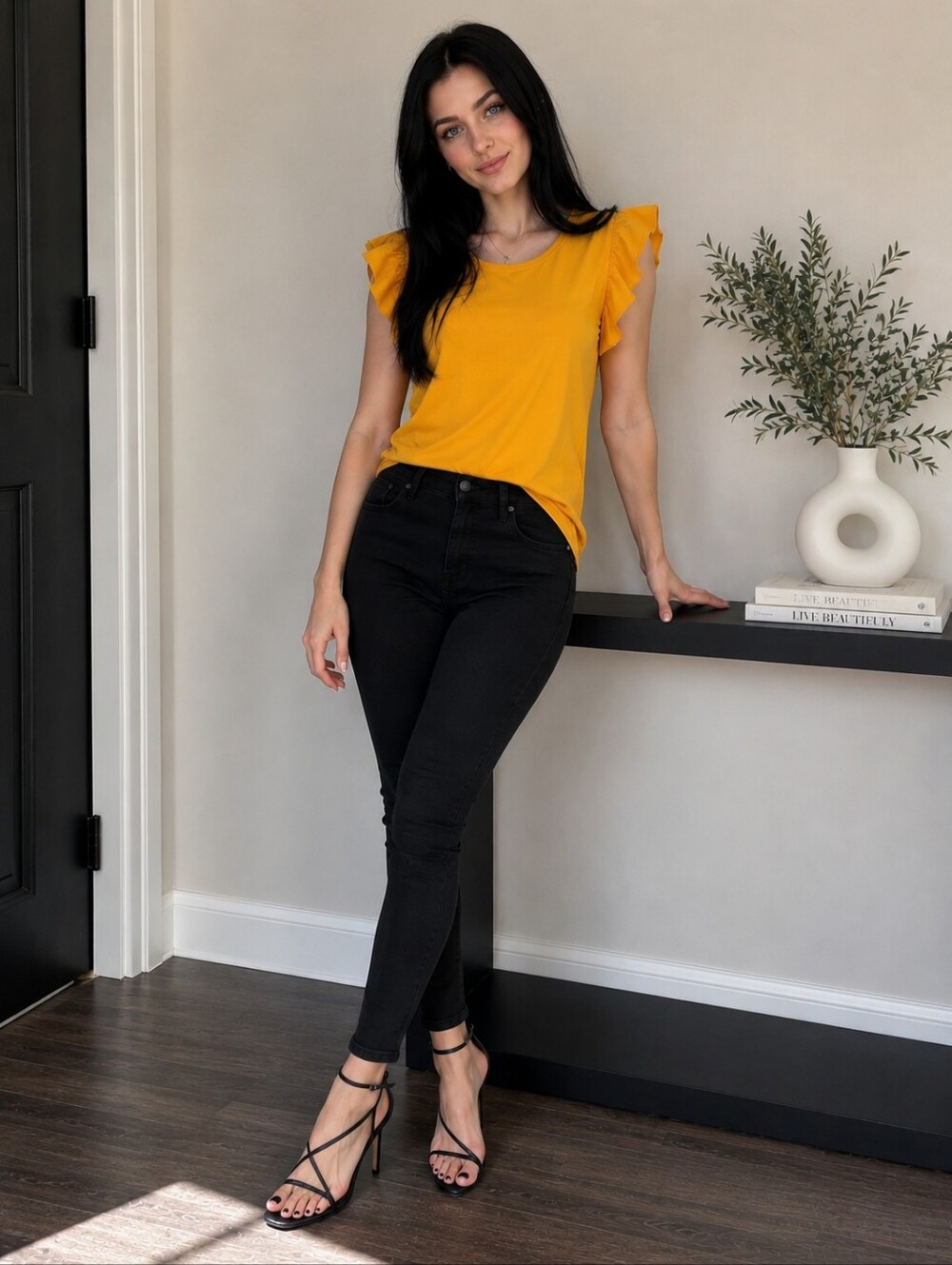 Sunshine Yellow Ruffle Sleeve Top XL | Flutter Sleeve Tee